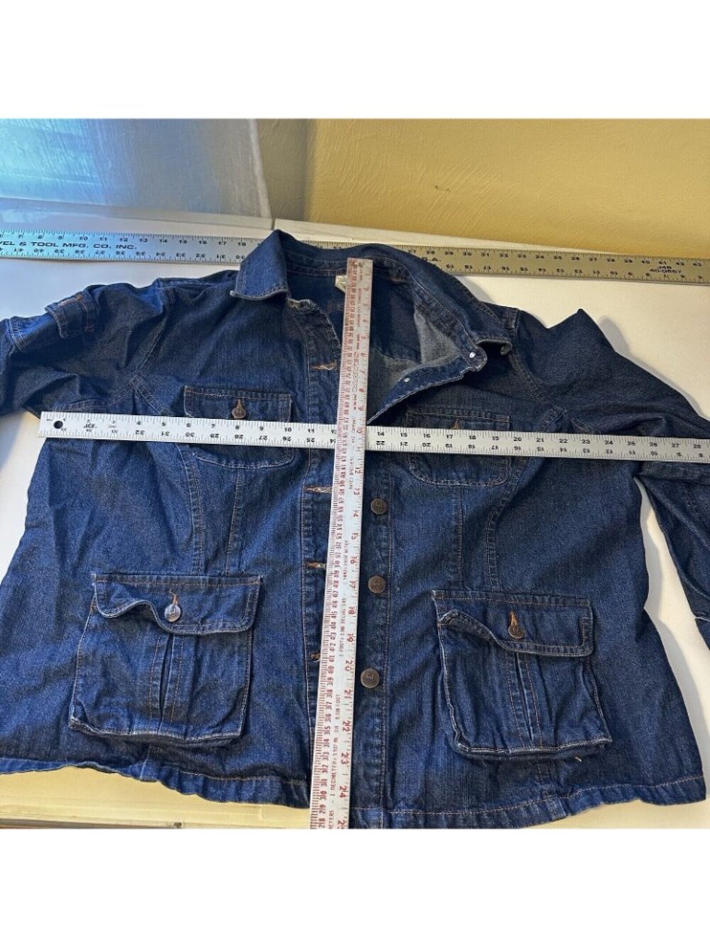 CJ Blue Womens 2X Denim Jacket Oversized Lightweight Coat Workwear Y2K Pockets - Picture 9 of 11